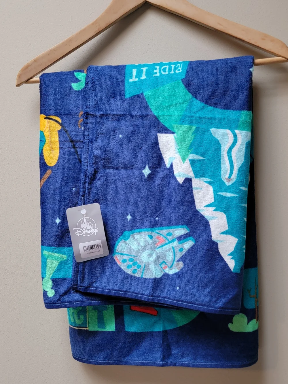 Disney Parks Beach Towel Navy Blue with Teal, Yellow & Pink Character Design